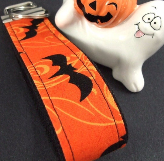 Halloween Bats Wrist Key Fob Black and Orange