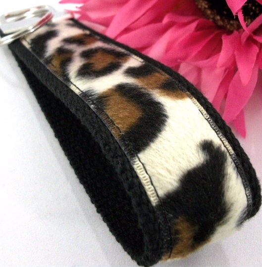 Handmade Ribbon Keychain in Faux Fur, College Graduation Gift for her, I Miss You Gift, Cheetah Keychain