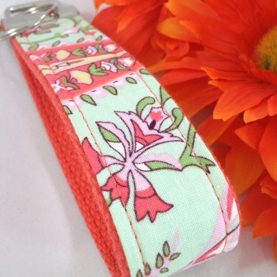Amy Butler Key Fob LOVE Mint Coral Floral