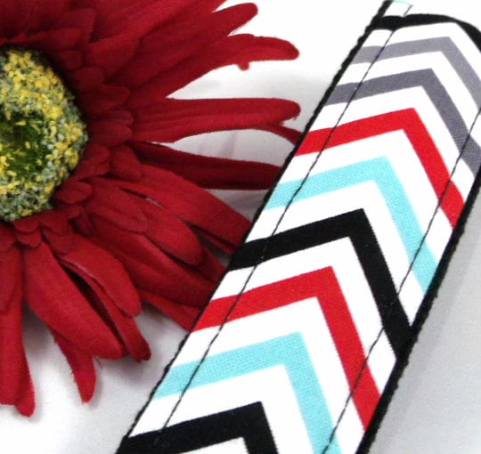 Red Gray Aqua Chevron Print Fabric Keychain, Teacher Gifts, New Mom Gift, Chevron Best Friend Gift, Sister Gift