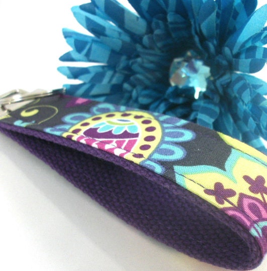 Purple Floral Wristlet Keychain, Purple Key Fob Wristlet, Keychain Wristlet Lanyard, keychain for woman
