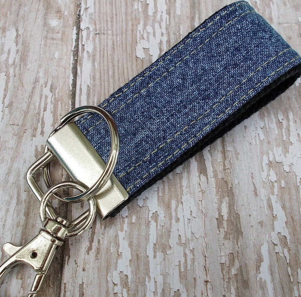 Upcycled Denim Mini Key FOB Keychain for Him - Mini Keychain for Boyfriend, Husband, Father Ideal as Belt Loop Keychain
