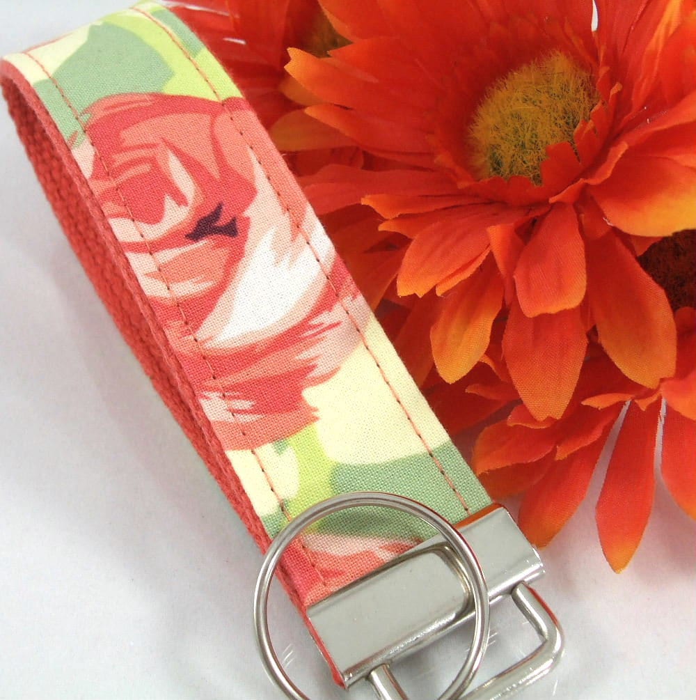 Amy Butler Key Fob Tangerine Roses