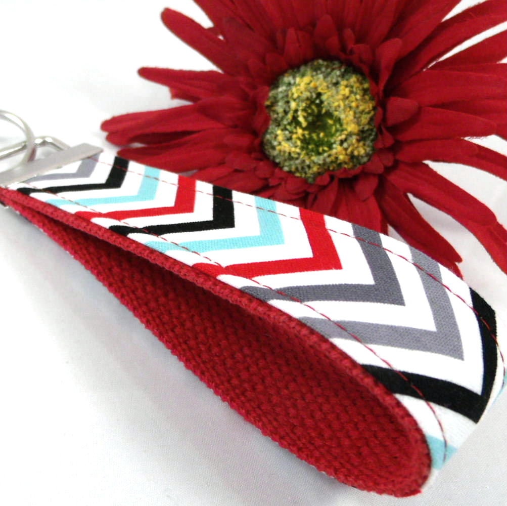 Chevron Key fob Red Grey Aqua