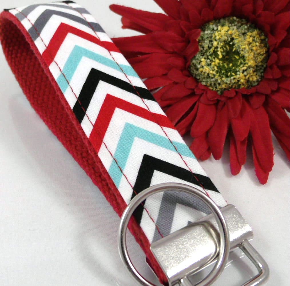 Chevron Key fob Red Grey Aqua