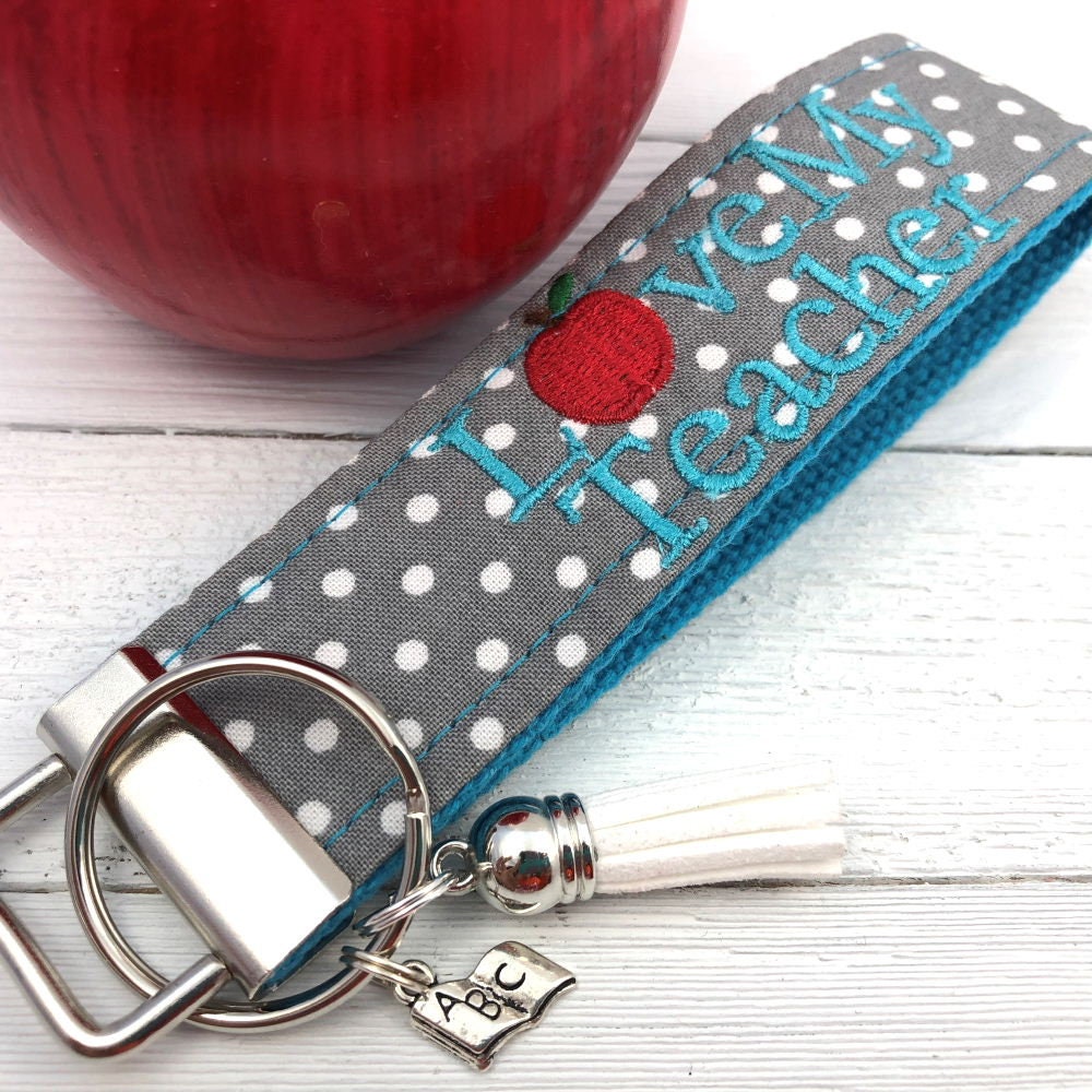 Embroidered Keychain for End of Year Teacher Gift, Preschool Teacher Gifts, English Teacher gift