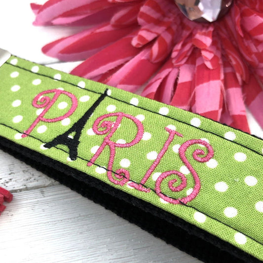 PARIS French Embroidered Keychain Key Fob Tassel Charm