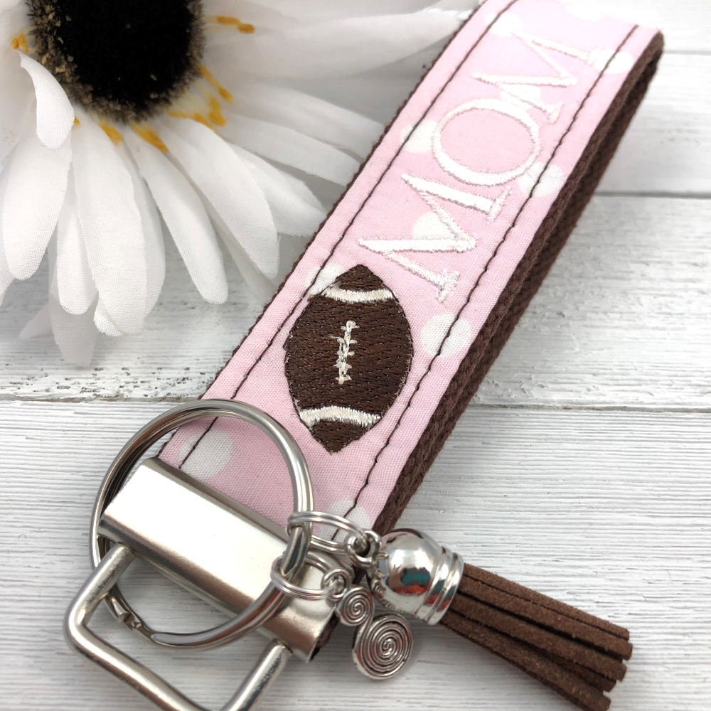 Football Mom Embroidered Keychain Key Fob