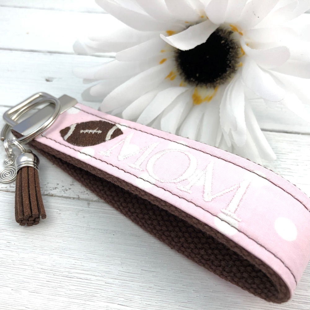Football Mom Embroidered Keychain Key Fob
