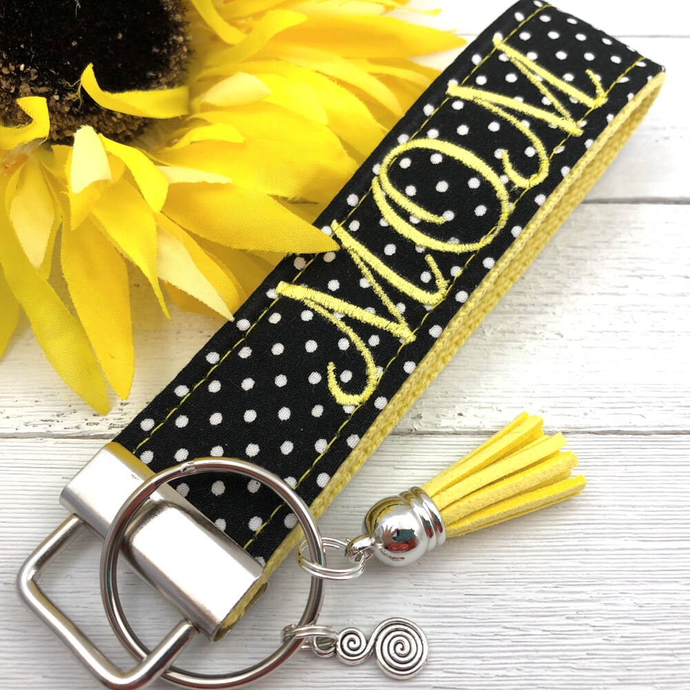 MOM Embroidered Keychain Key Fob Tassel Charm
