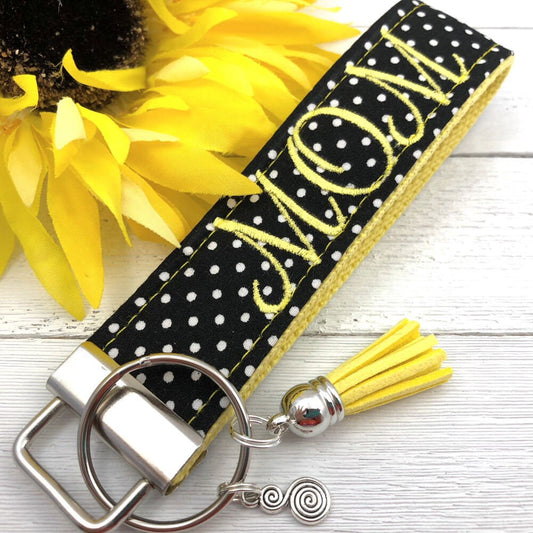 MOM Embroidered Keychain Key Fob Tassel Charm