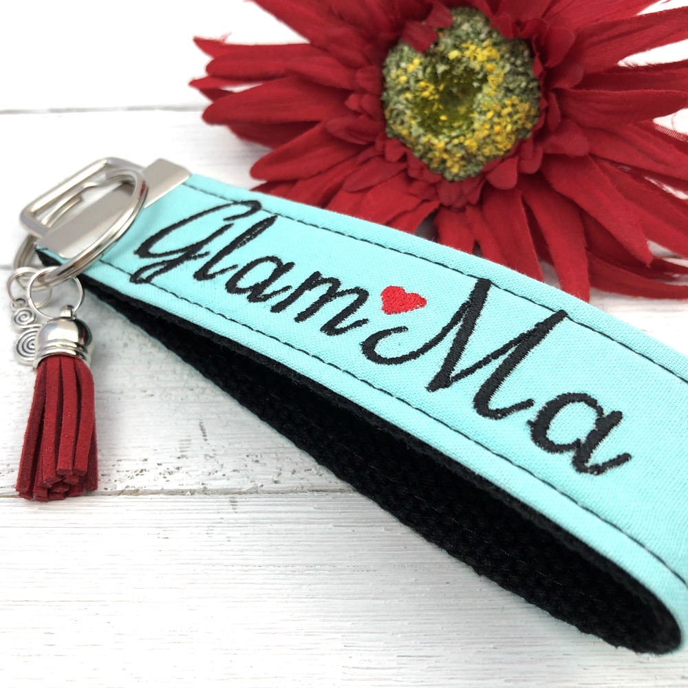 Glam Ma Embroidered Keychain Key Fob Tassel Charm