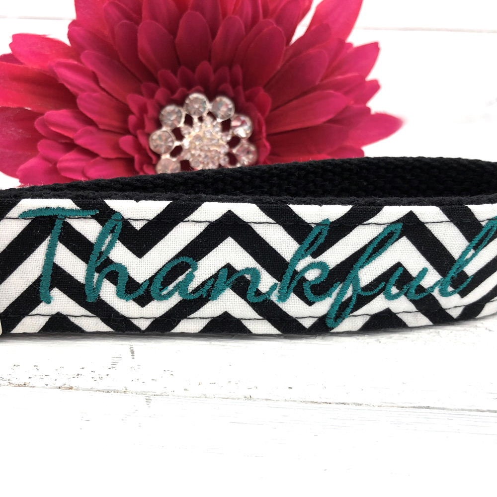 Thankful Embroidered Keychain Key Fob Tassel Charm