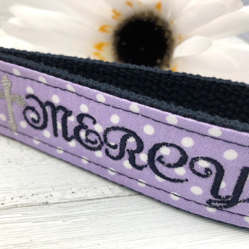 MERCY Embroidered Keychain Key Fob Tassel Charm Cross