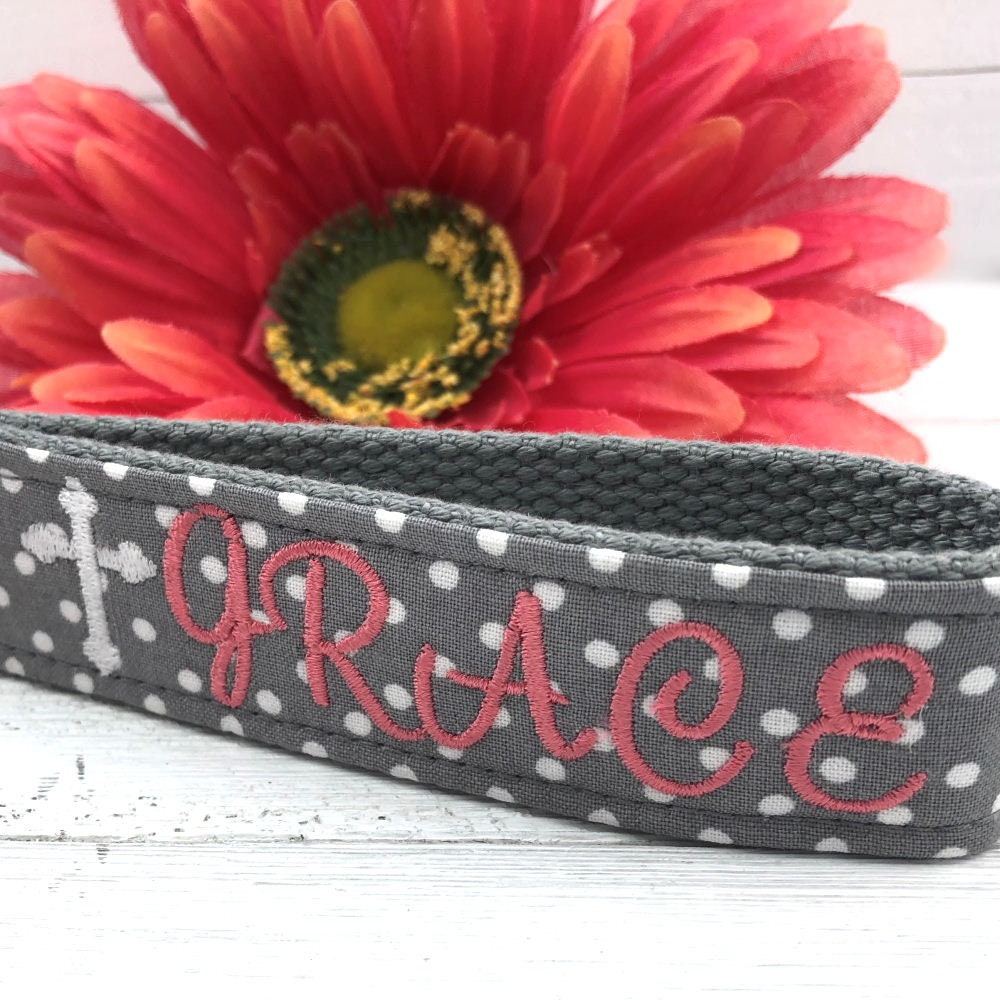 GRACE Embroidered Keychain Key Fob Tassel Charm Cross