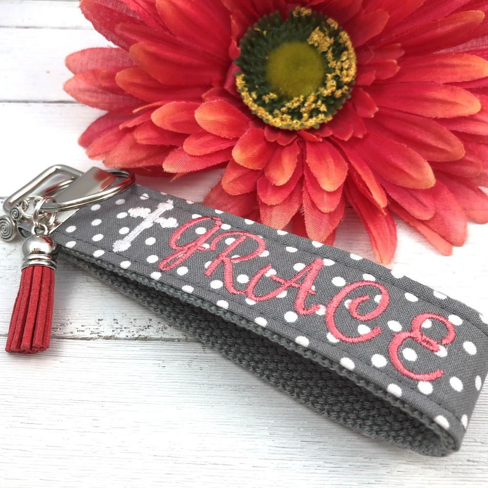 GRACE Embroidered Keychain Key Fob Tassel Charm Cross