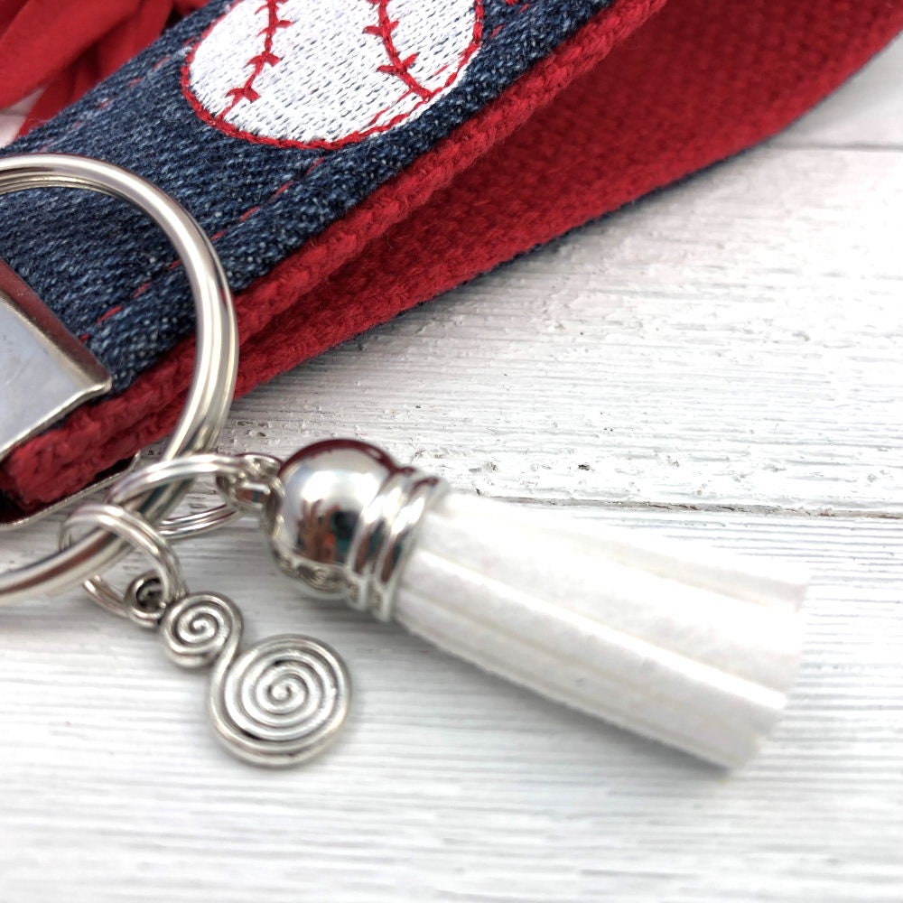 Baseball Mom Embroidered Keychain Key Fob Tassel and Charm too