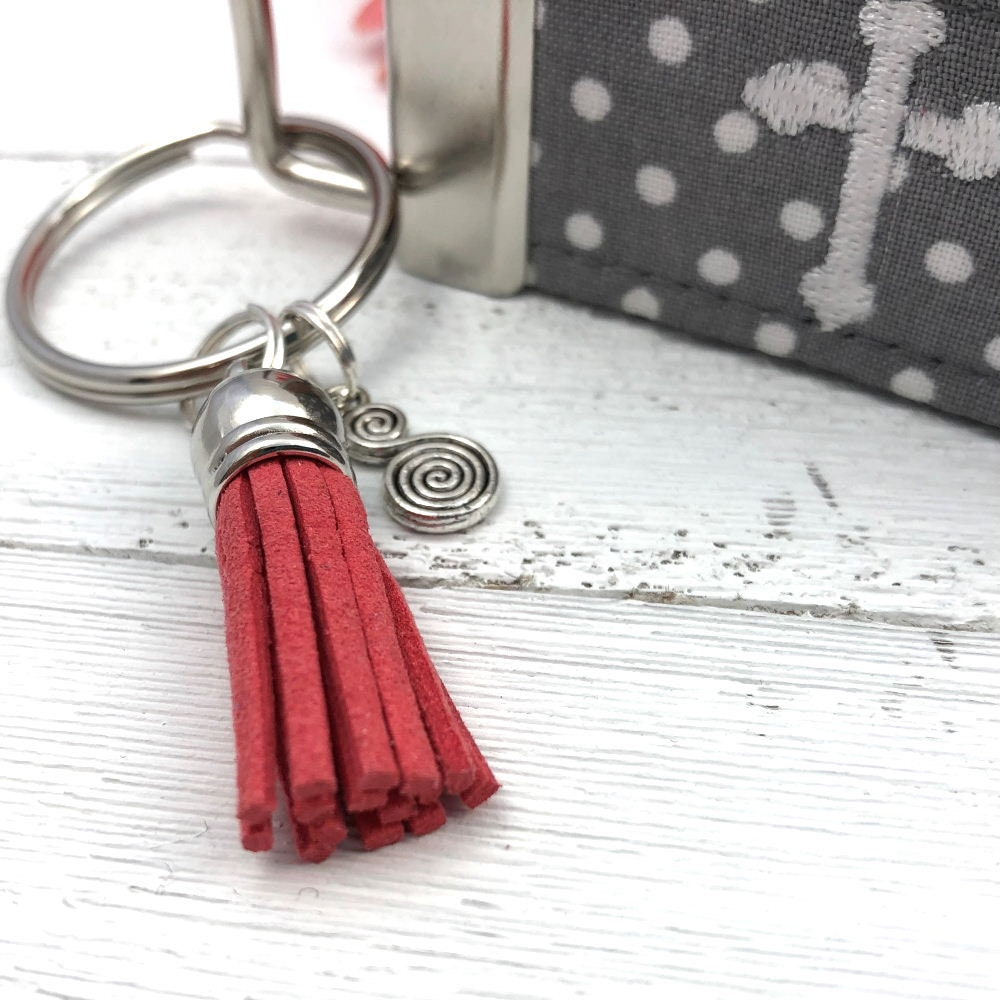 GRACE Embroidered Keychain Key Fob Tassel Charm Cross