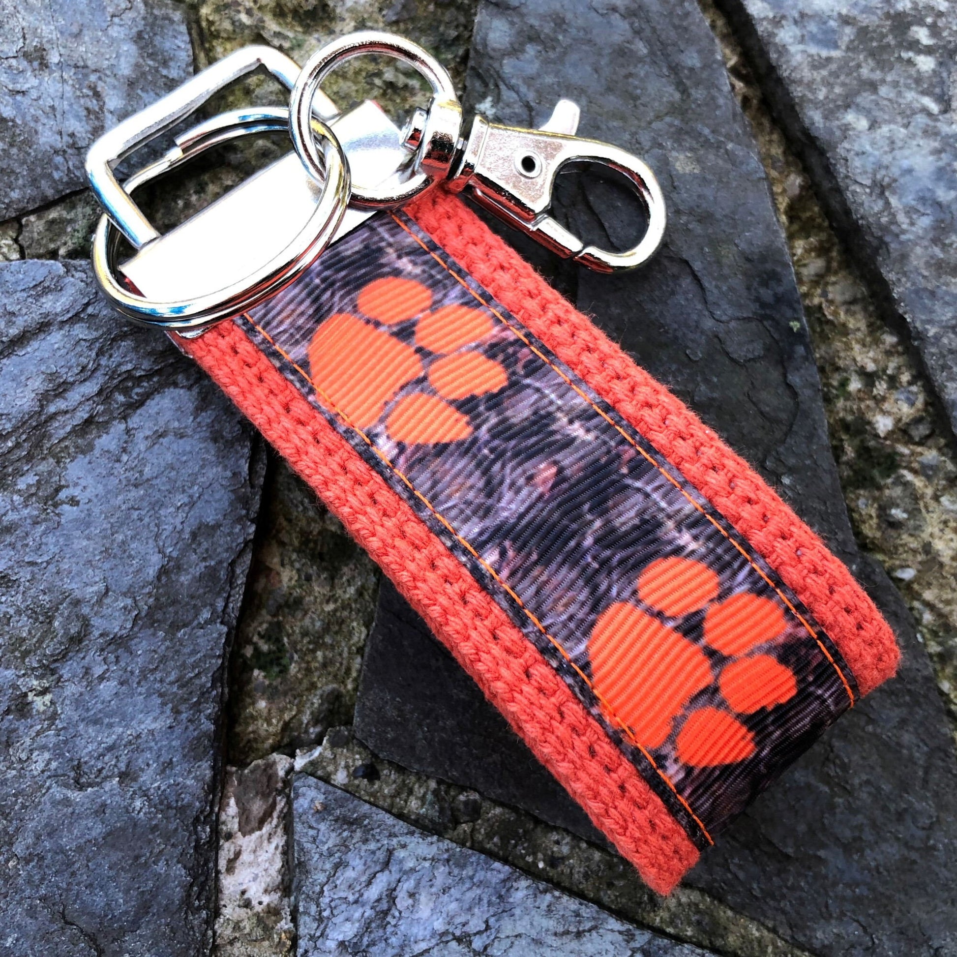 Mini Keyfob Clemson Tigers Camo Ribbon Keychain For Him or Her, Approved Crafter License Holder