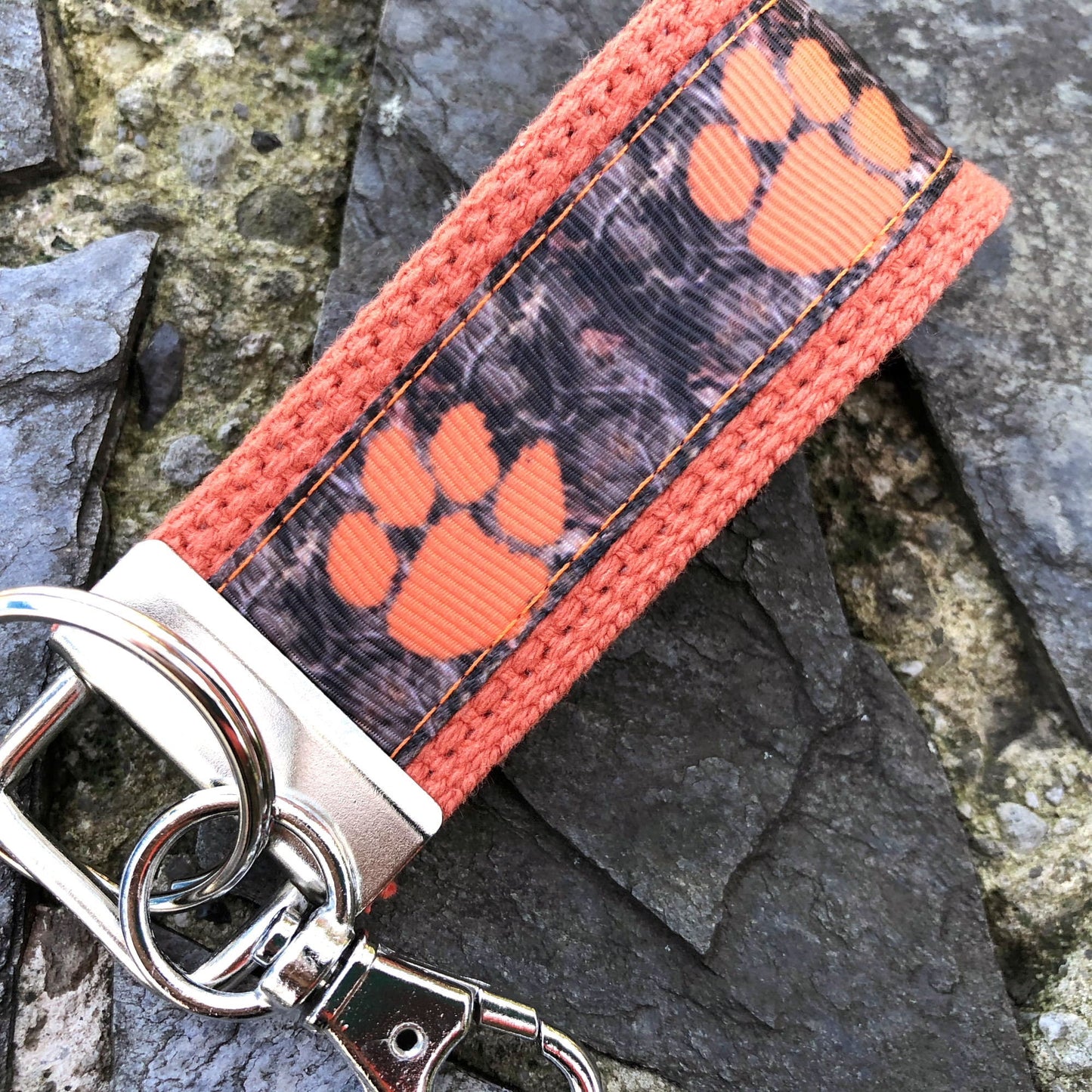 Mini Keyfob Clemson Tigers Camo Ribbon Keychain For Him or Her, Approved Crafter License Holder