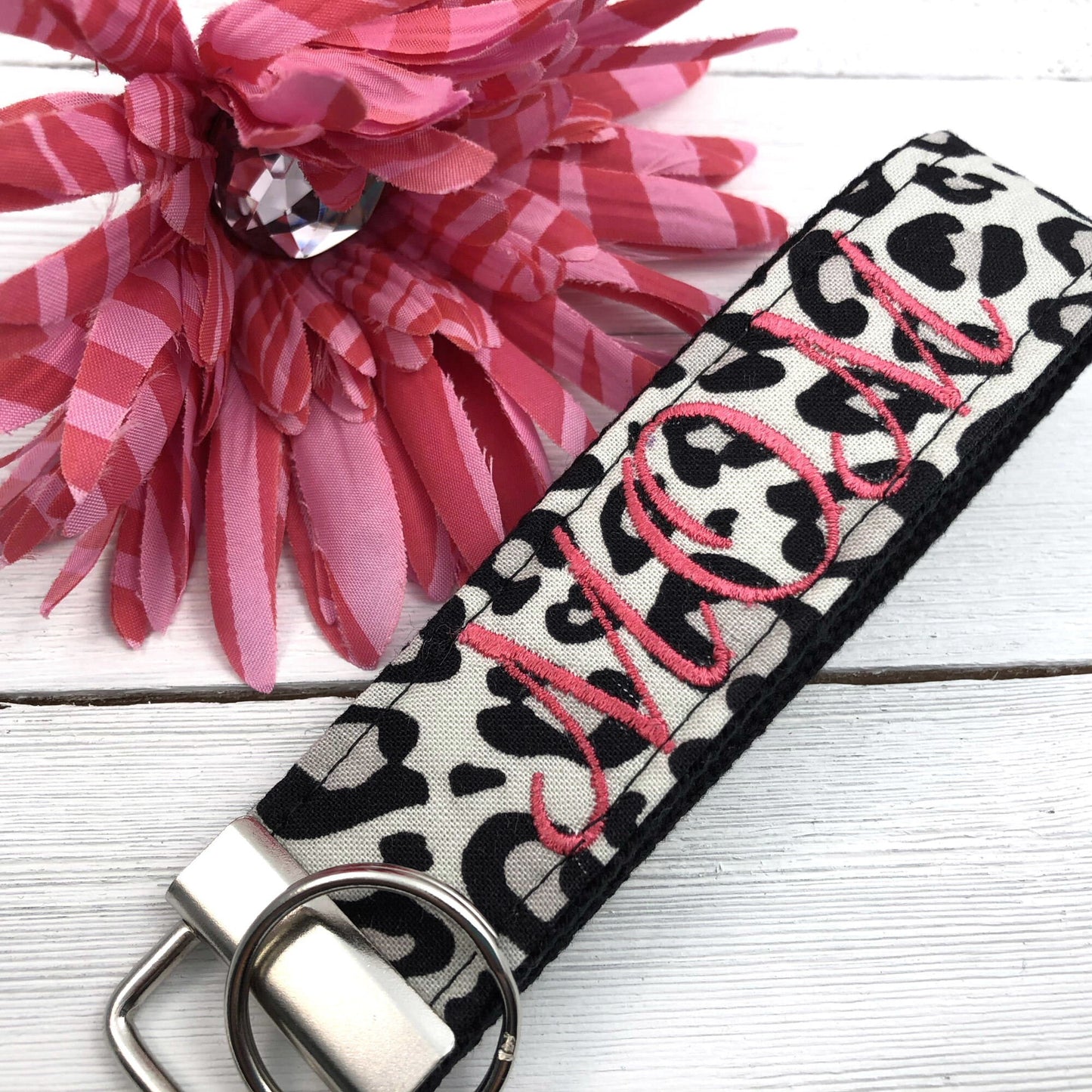 Embroidered Keychain | Mom Gift | Mom Birthday Gift | Mom Keychain | Mom Key chain | Embroidered key fob | Embroidered key chain | Leopard