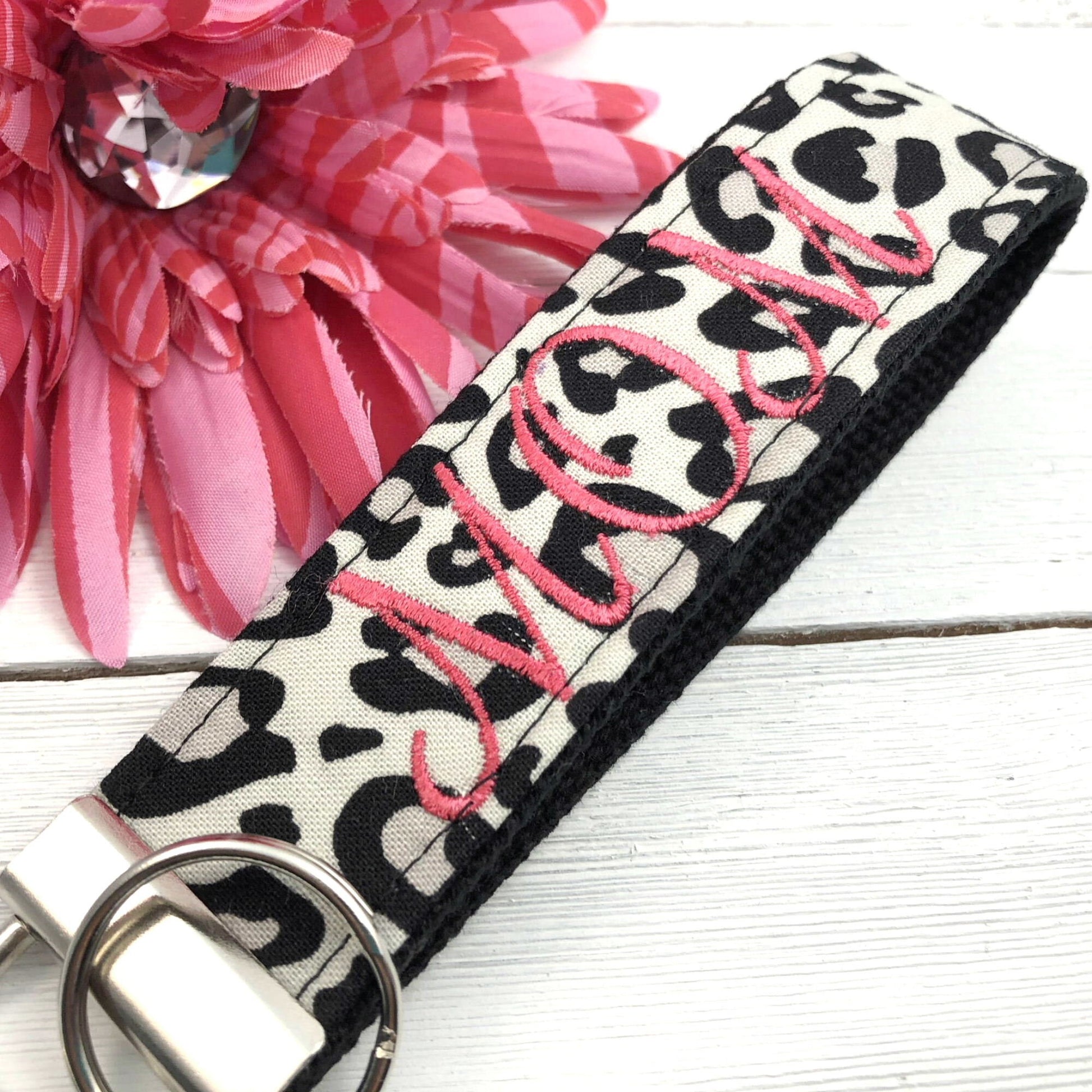 Embroidered Keychain | Mom Gift | Mom Birthday Gift | Mom Keychain | Mom Key chain | Embroidered key fob | Embroidered key chain | Leopard