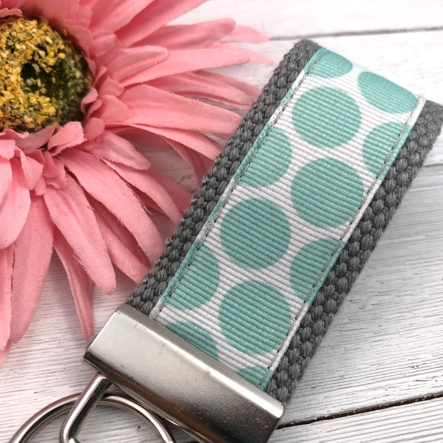 Mini Keychain FOB | Keychain for Women | Purse Mini Keychain | Aqua Keychain | Backpack Keychain | Gift for her | Polka Dot Key fob