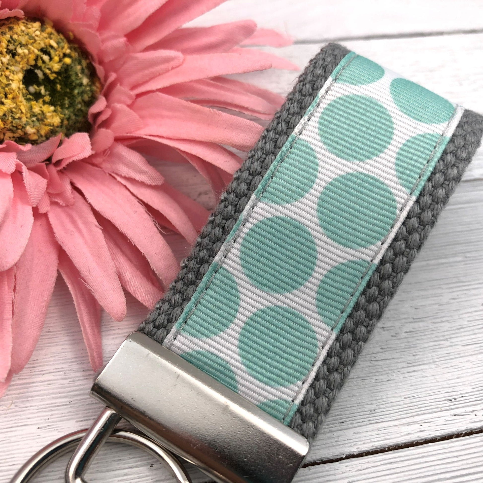 Mini Keychain FOB | Keychain for Women | Purse Mini Keychain | Aqua Keychain | Backpack Keychain | Gift for her | Polka Dot Key fob