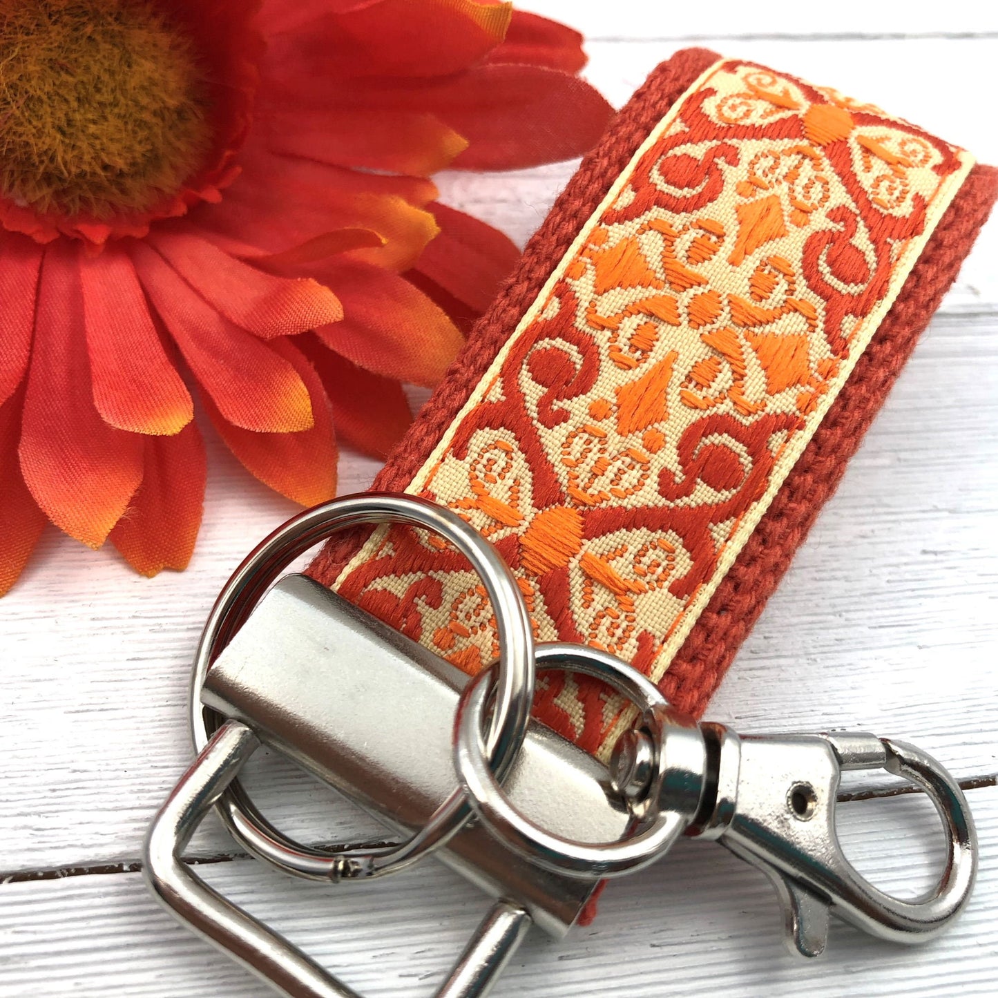 Mini Keychain FOB | Mini Key Fob | Keychain for Women | Purse Mini Keychain | Backpack Keychain | Gift for her | Floral Keychain | Orange