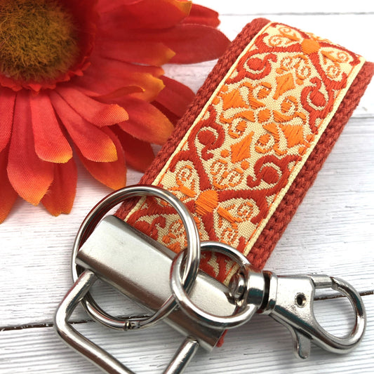 Mini Keychain FOB | Mini Key Fob | Keychain for Women | Purse Mini Keychain | Backpack Keychain | Gift for her | Floral Keychain | Orange