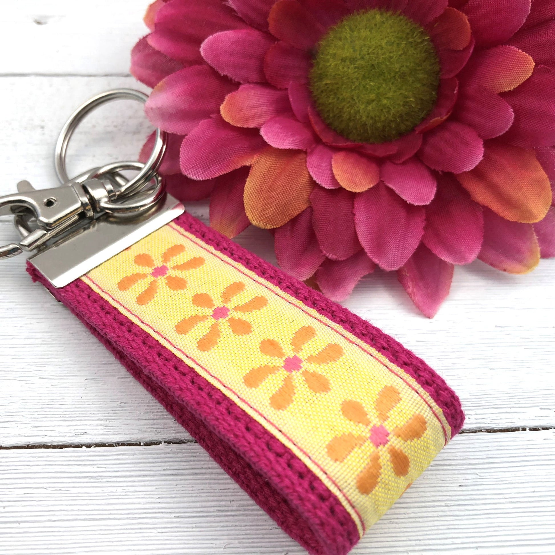 Mini Keychain FOB | Mini Key Fob | Keychain for Women | Purse Mini Keychain | Backpack Keychain | Gift for her | Floral Keychain | Yellow