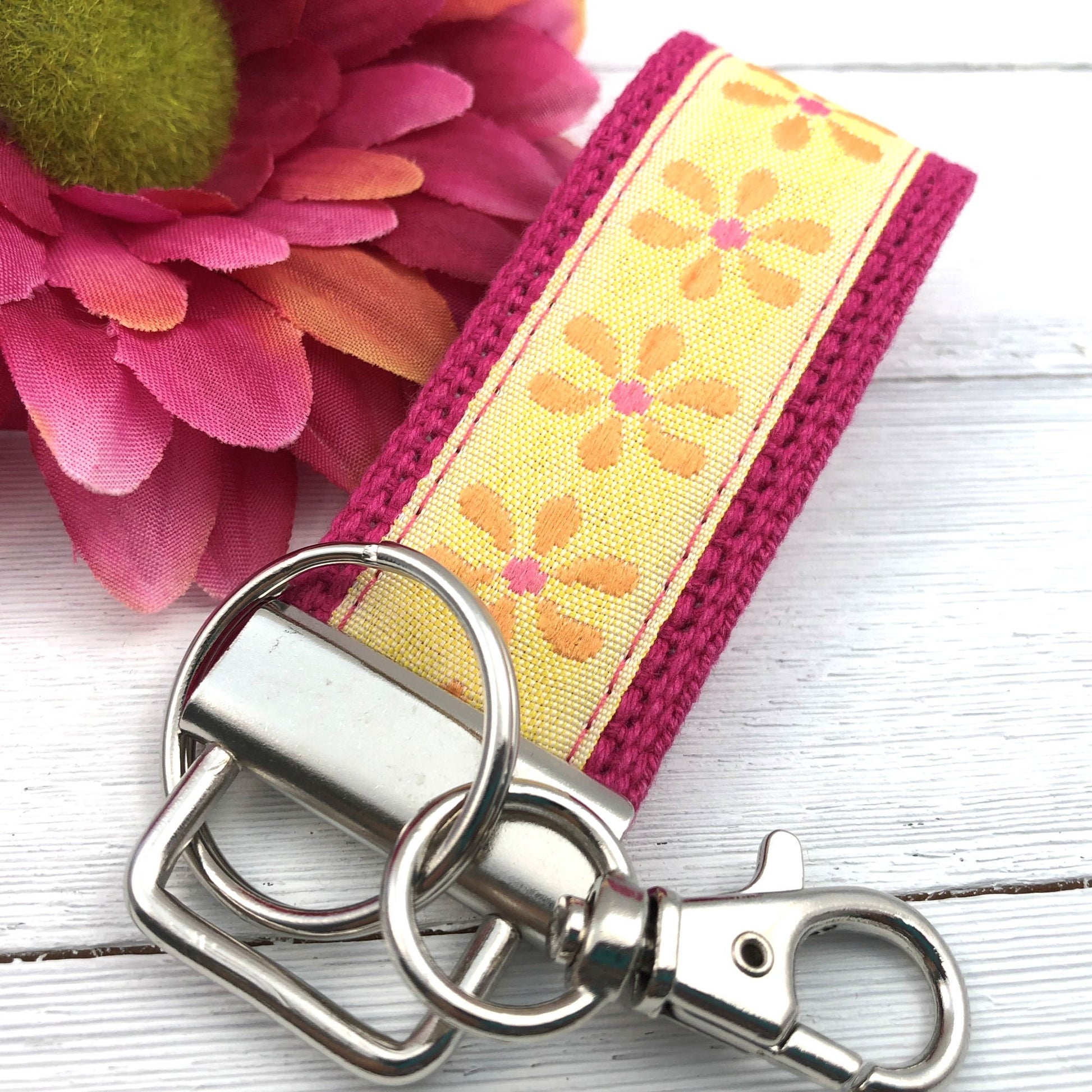 Mini Keychain FOB | Mini Key Fob | Keychain for Women | Purse Mini Keychain | Backpack Keychain | Gift for her | Floral Keychain | Yellow