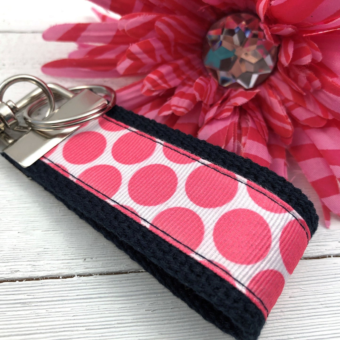 Mini Keychain FOB | Keychain for Women | Purse Mini Keychain | Pink Keychain | Backpack Keychain | Gift for her | Polka Dot Key fob
