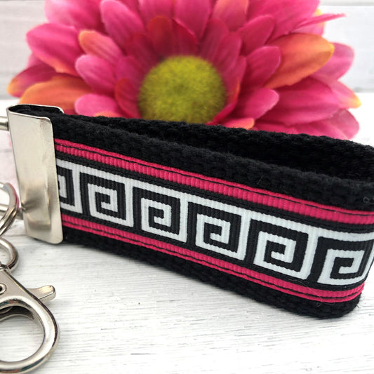 Mini Keychain FOB | Mini Key Fob | Keychain for Women | Purse Mini Keychain | Backpack Keychain | Gift for her | Greek Key Ribbon Key fob
