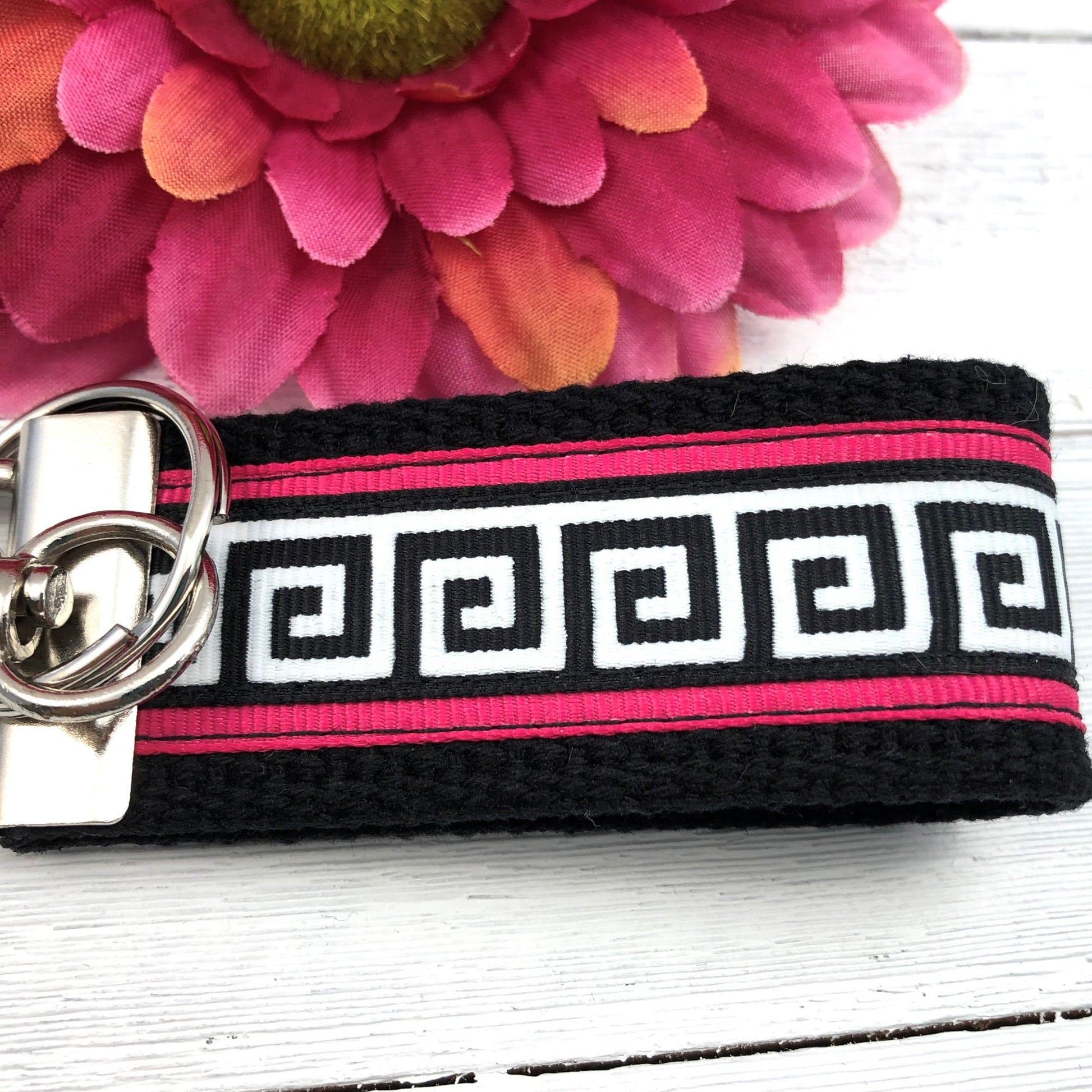Mini Keychain FOB | Mini Key Fob | Keychain for Women | Purse Mini Keychain | Backpack Keychain | Gift for her | Greek Key Ribbon Key fob