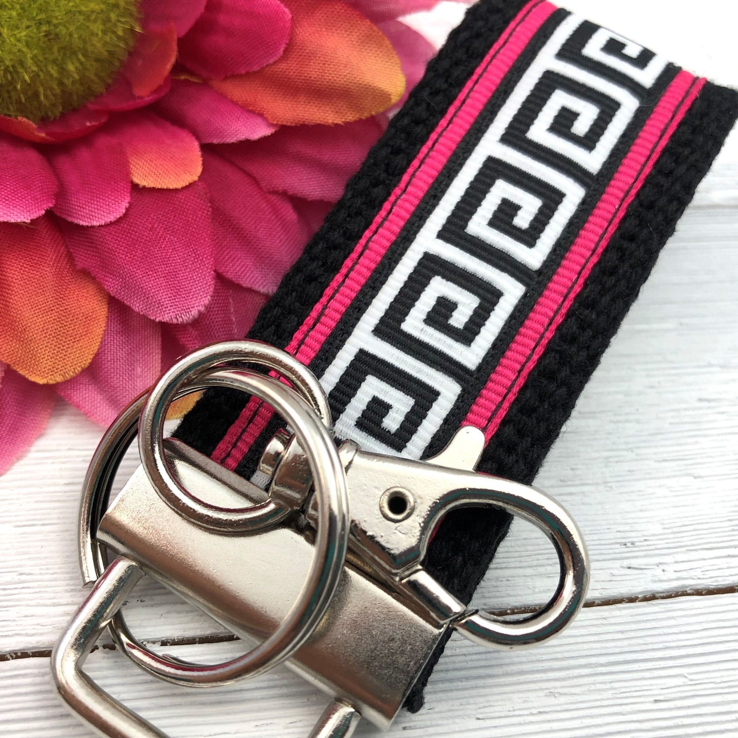 Mini Keychain FOB | Mini Key Fob | Keychain for Women | Purse Mini Keychain | Backpack Keychain | Gift for her | Greek Key Ribbon Key fob