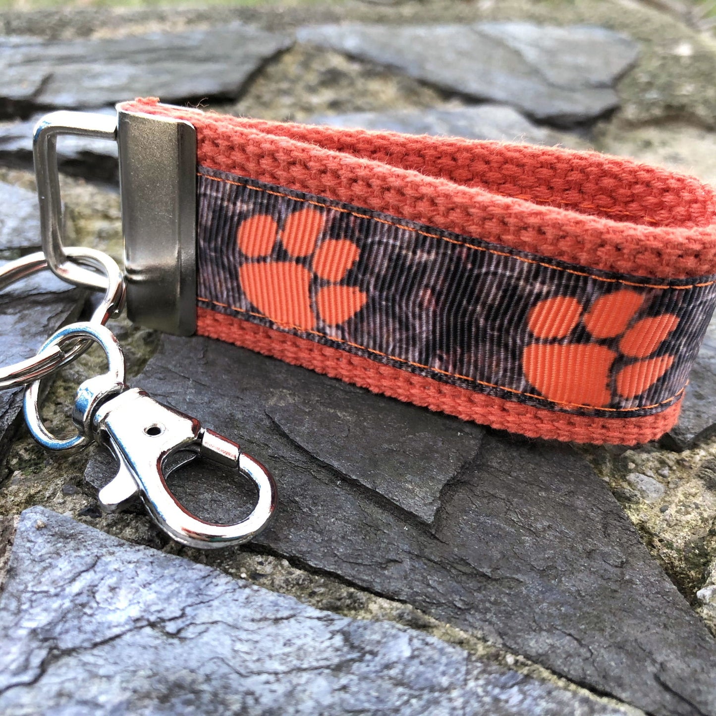 Mini Keyfob Clemson Tigers Camo Ribbon Keychain For Him or Her, Approved Crafter License Holder