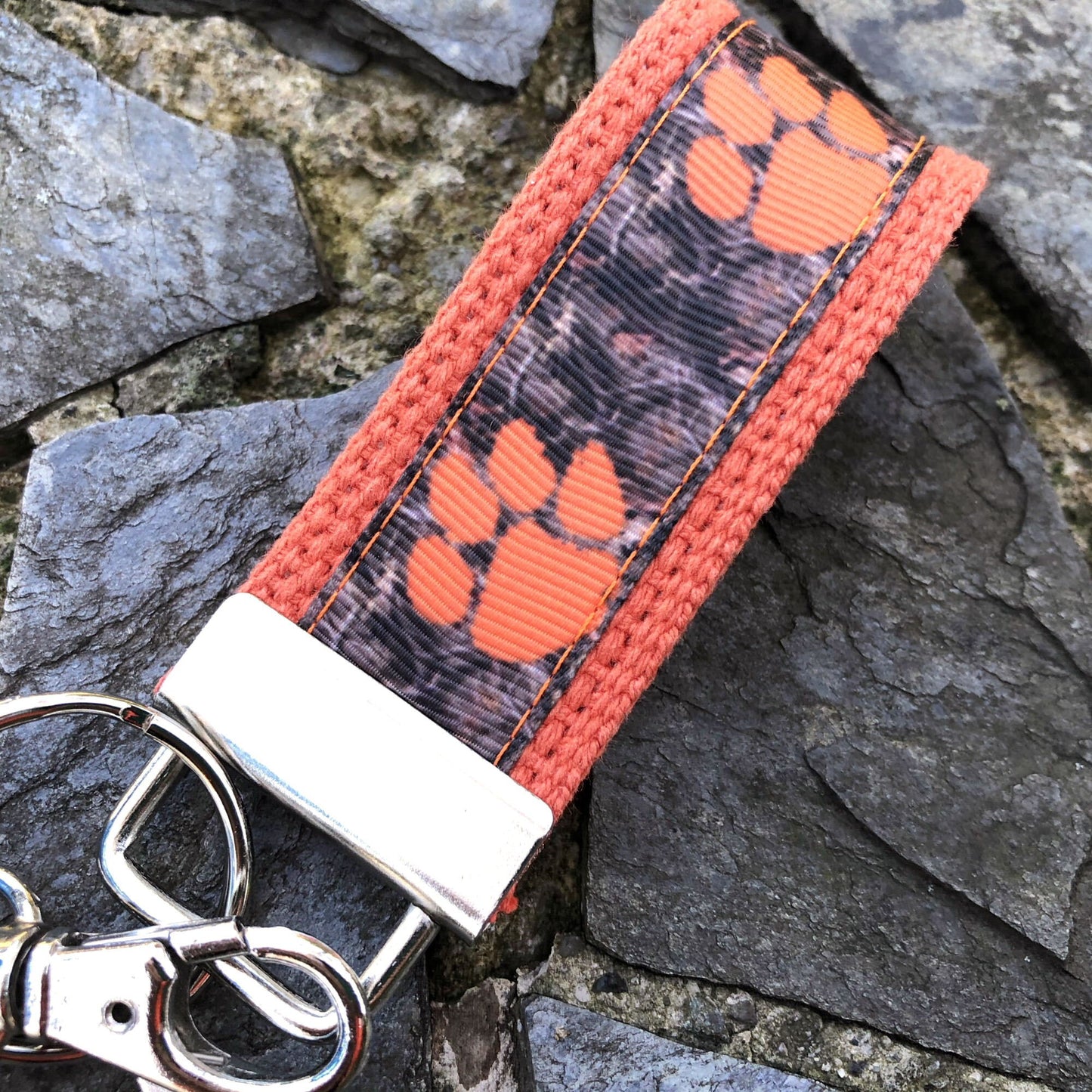 Mini Keyfob Clemson Tigers Camo Ribbon Keychain For Him or Her, Approved Crafter License Holder