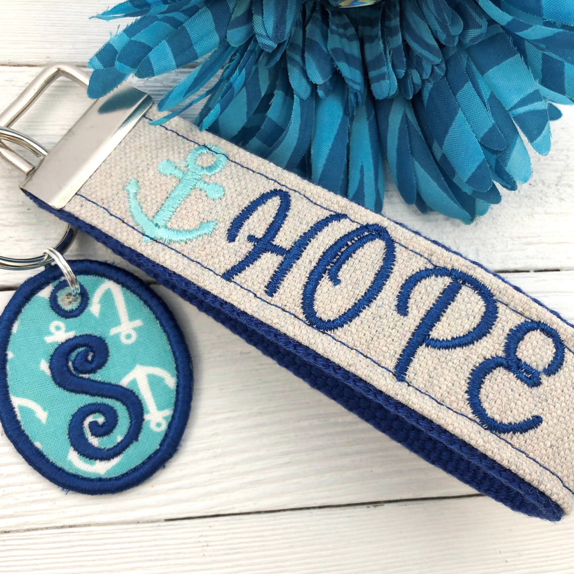 Hope Anchor Wristlet Keychain, Wrist Keychain for Her, Key fob Wristlet, Keychain Wristlet, Inspirational Keychain, Monogram Charm