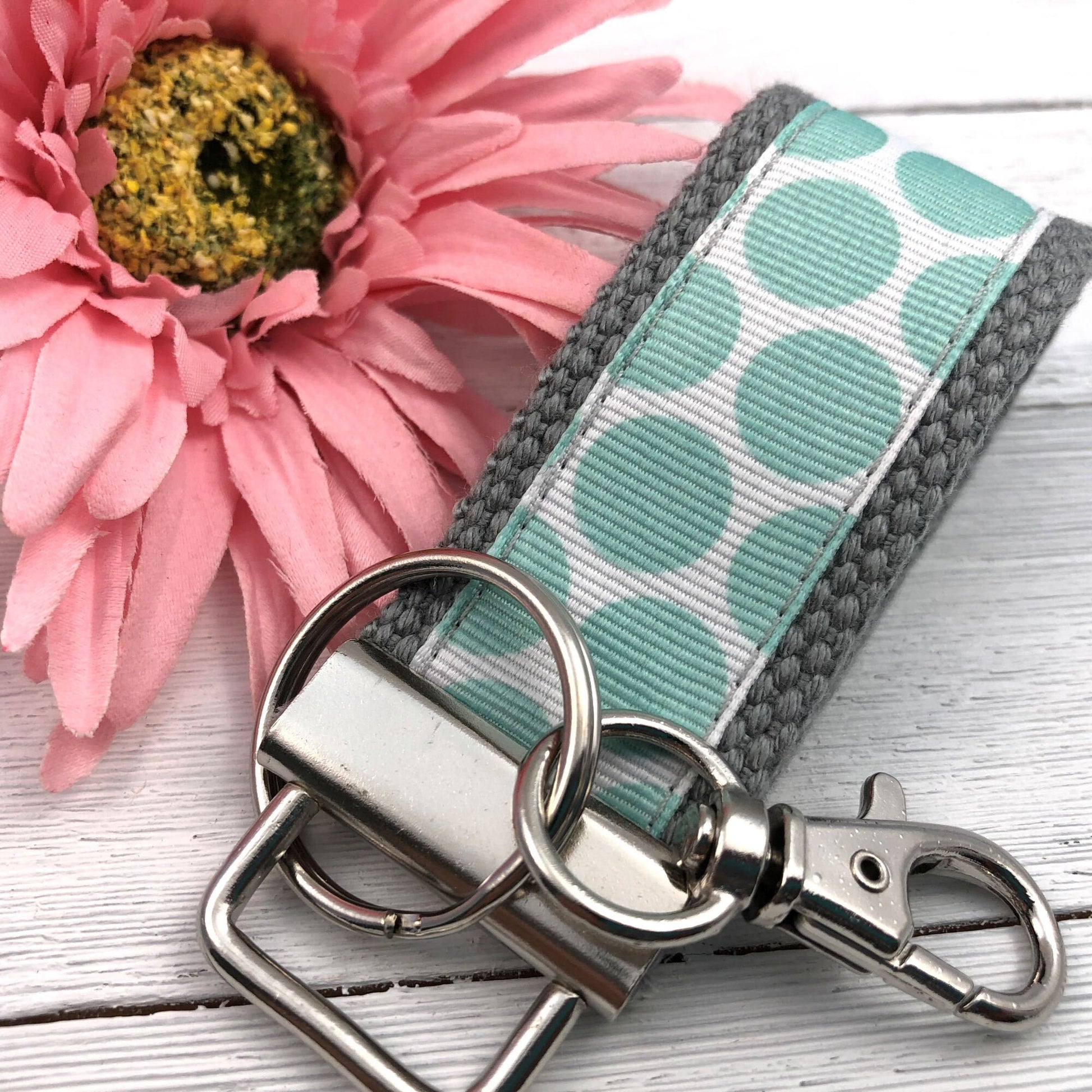Mini Keychain FOB | Keychain for Women | Purse Mini Keychain | Aqua Keychain | Backpack Keychain | Gift for her | Polka Dot Key fob
