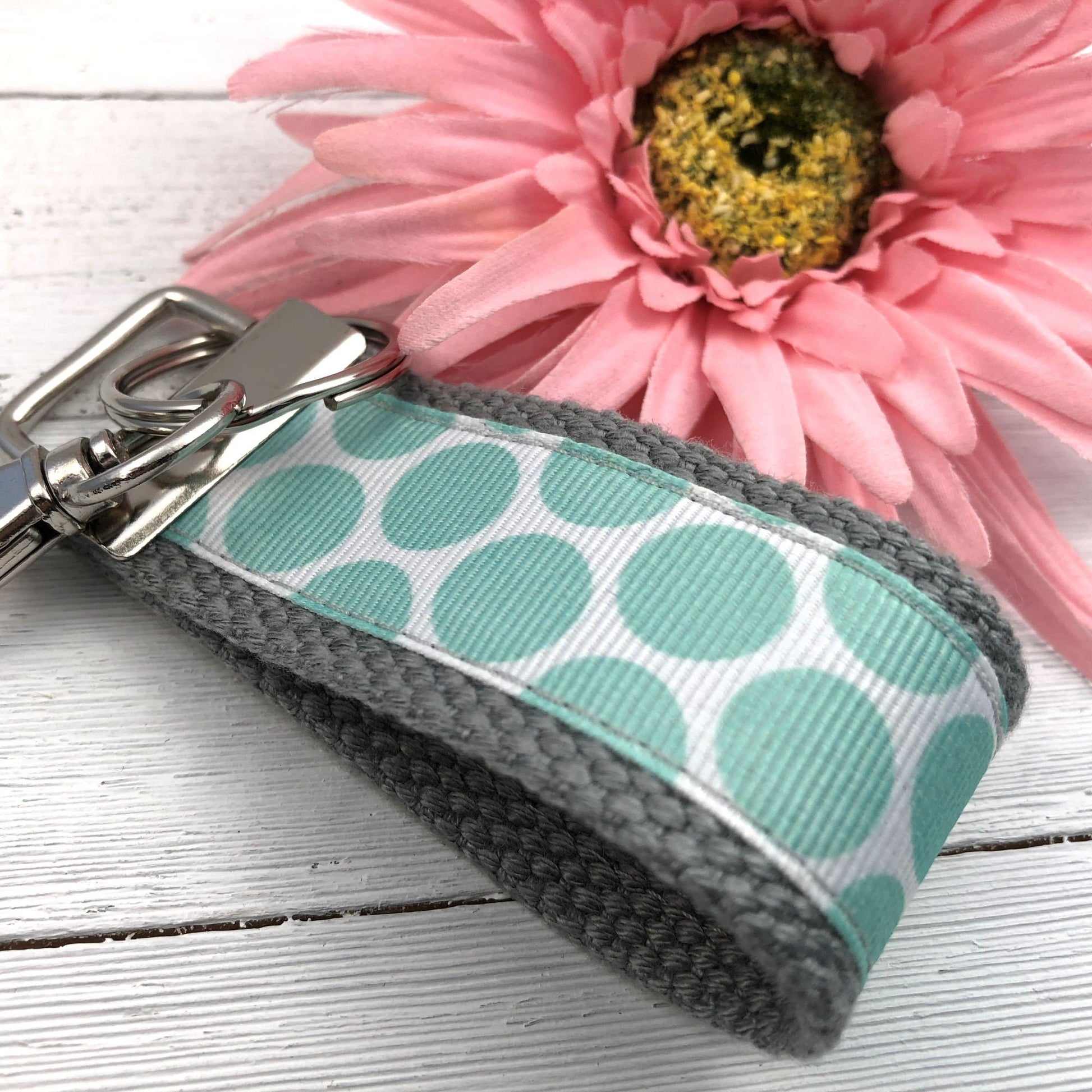 Mini Keychain FOB | Keychain for Women | Purse Mini Keychain | Aqua Keychain | Backpack Keychain | Gift for her | Polka Dot Key fob