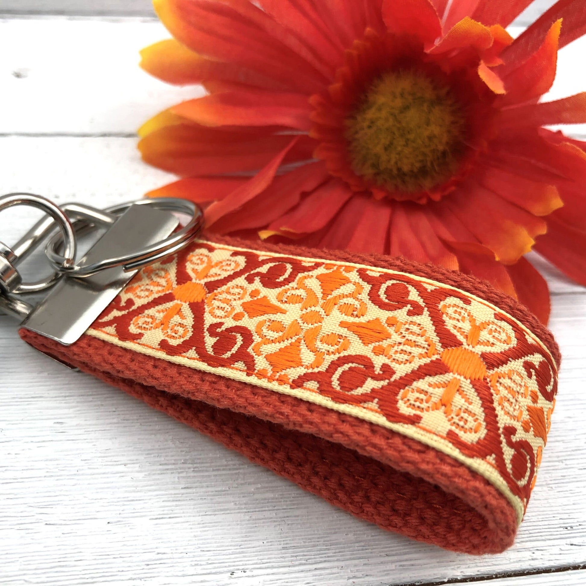 Mini Keychain FOB | Mini Key Fob | Keychain for Women | Purse Mini Keychain | Backpack Keychain | Gift for her | Floral Keychain | Orange