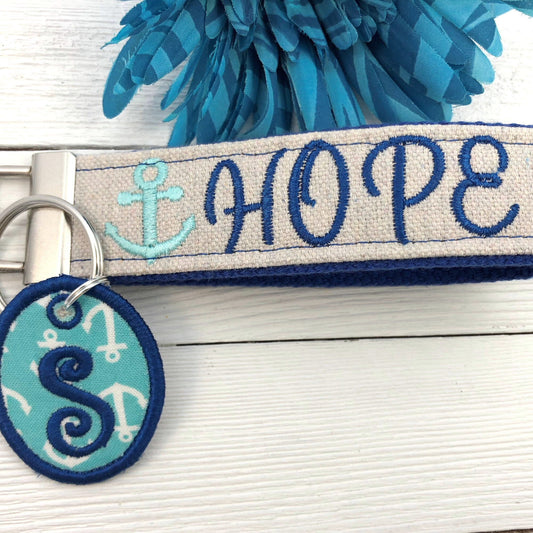 Hope Anchor Wristlet Keychain, Wrist Keychain for Her, Key fob Wristlet, Keychain Wristlet, Inspirational Keychain, Monogram Charm