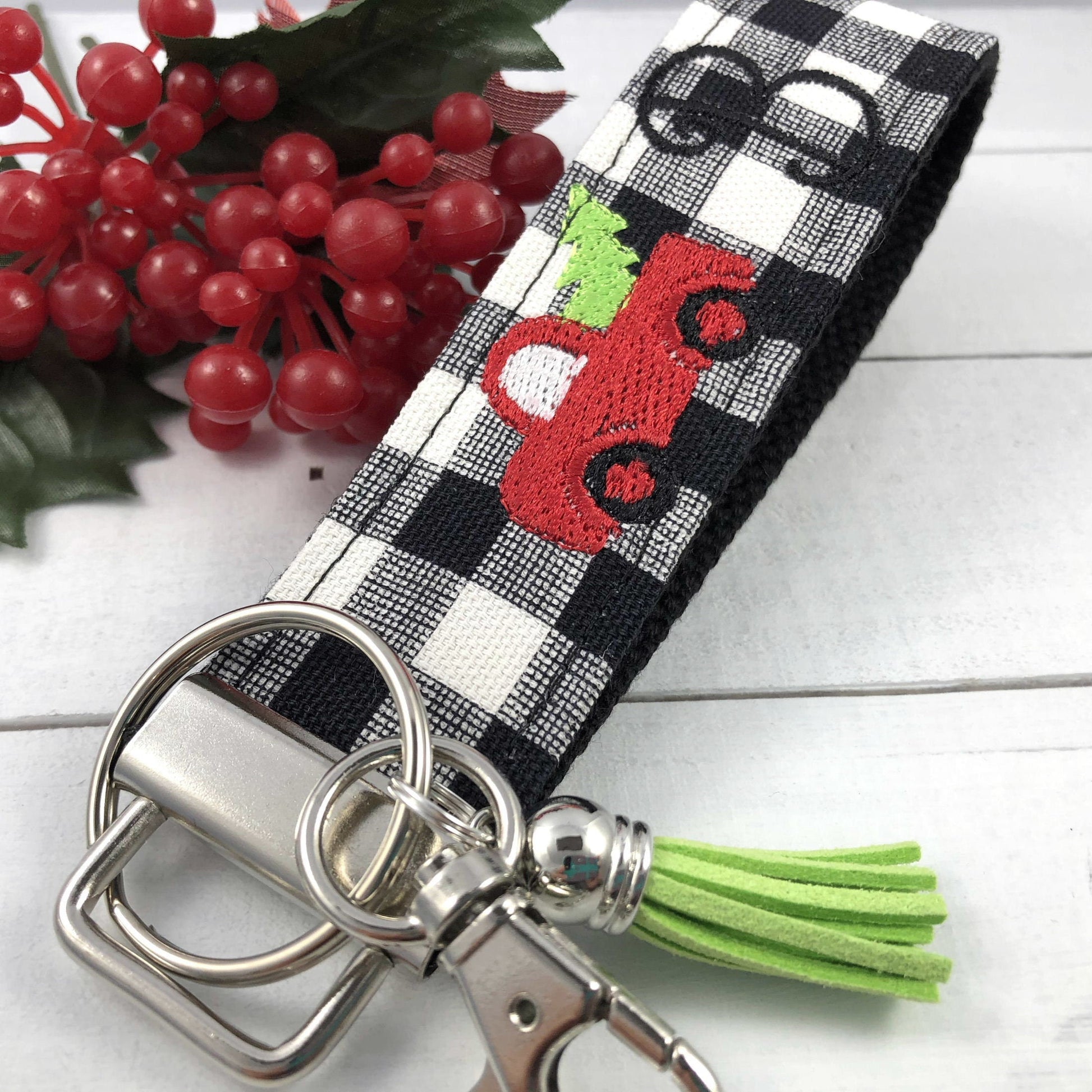Monogrammed Keychain with Tree in Vintage Pickup Truck, Initial Keychain Teacher Gift Ideas, Good luck Gifts