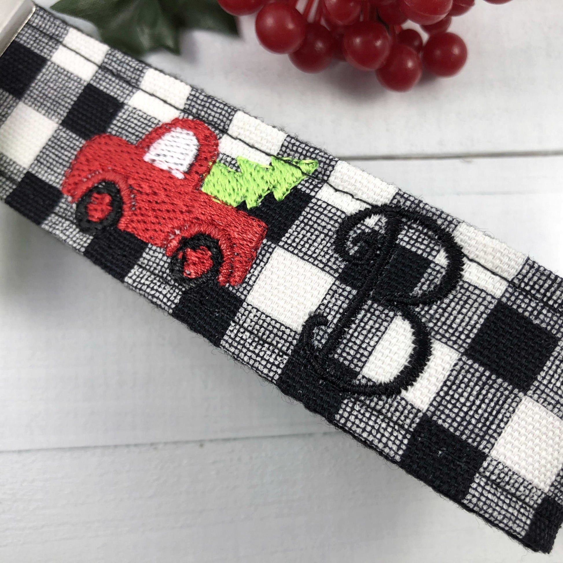 Monogrammed Keychain with Tree in Vintage Pickup Truck, Initial Keychain Teacher Gift Ideas, Good luck Gifts