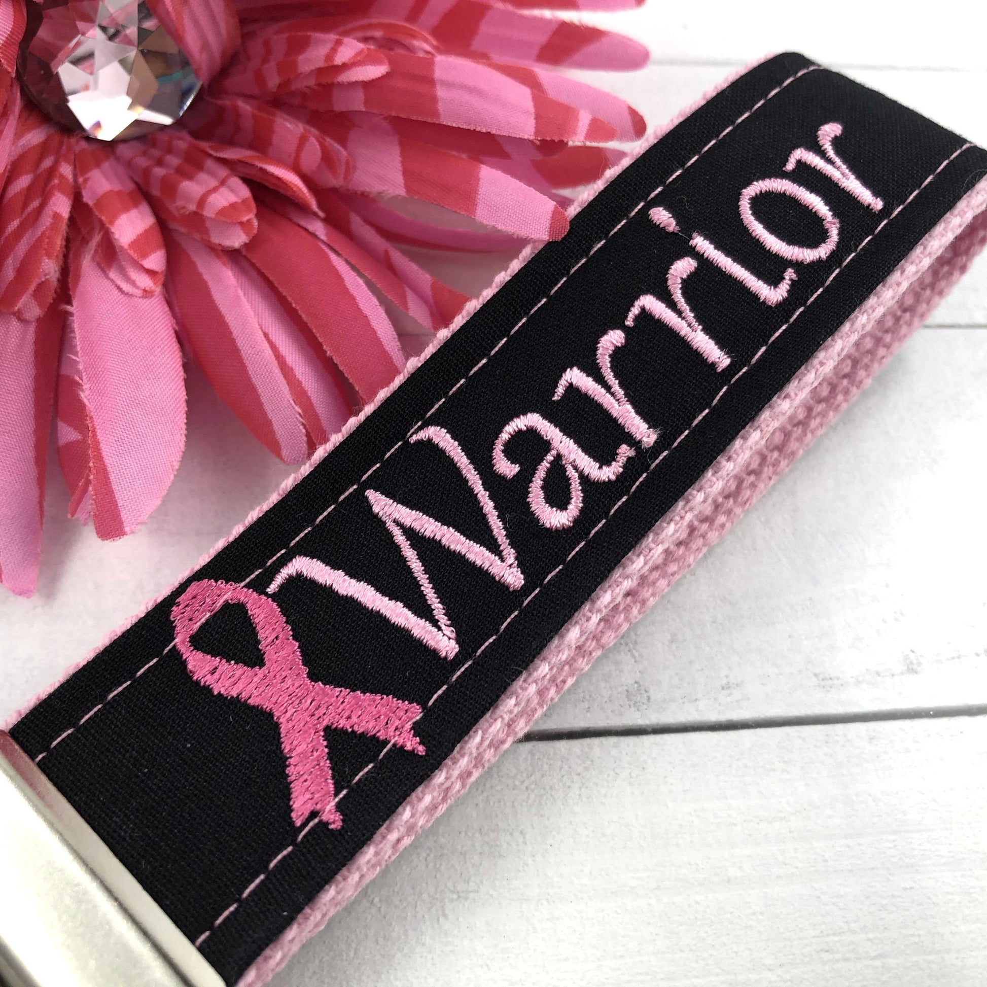 Cancer Warrior Embroidered Keychain Key Fob Tassel Charm