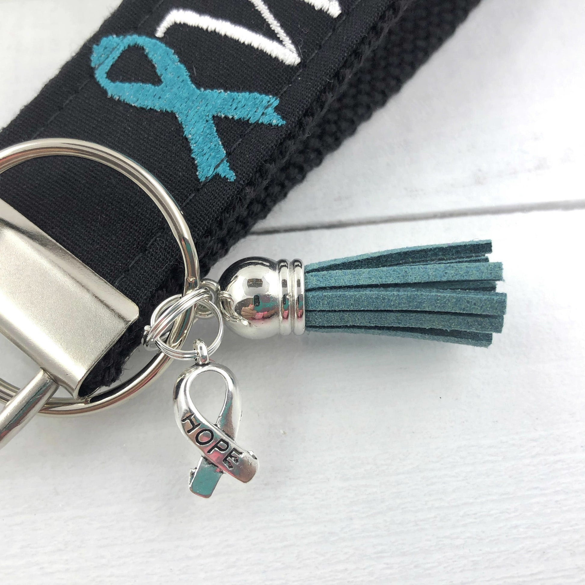 Cancer Warrior Embroidered Keychain Key Fob Tassel Charm
