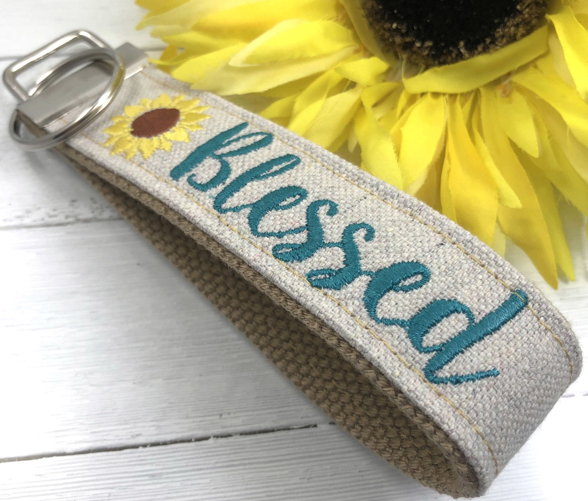 Blessed Wristlet Keychain, Wrist Keychain for Her, Key fob Wristlet, Keychain Wristlet, Bracelet Keychain, Inspirational Keychain, Sunflower