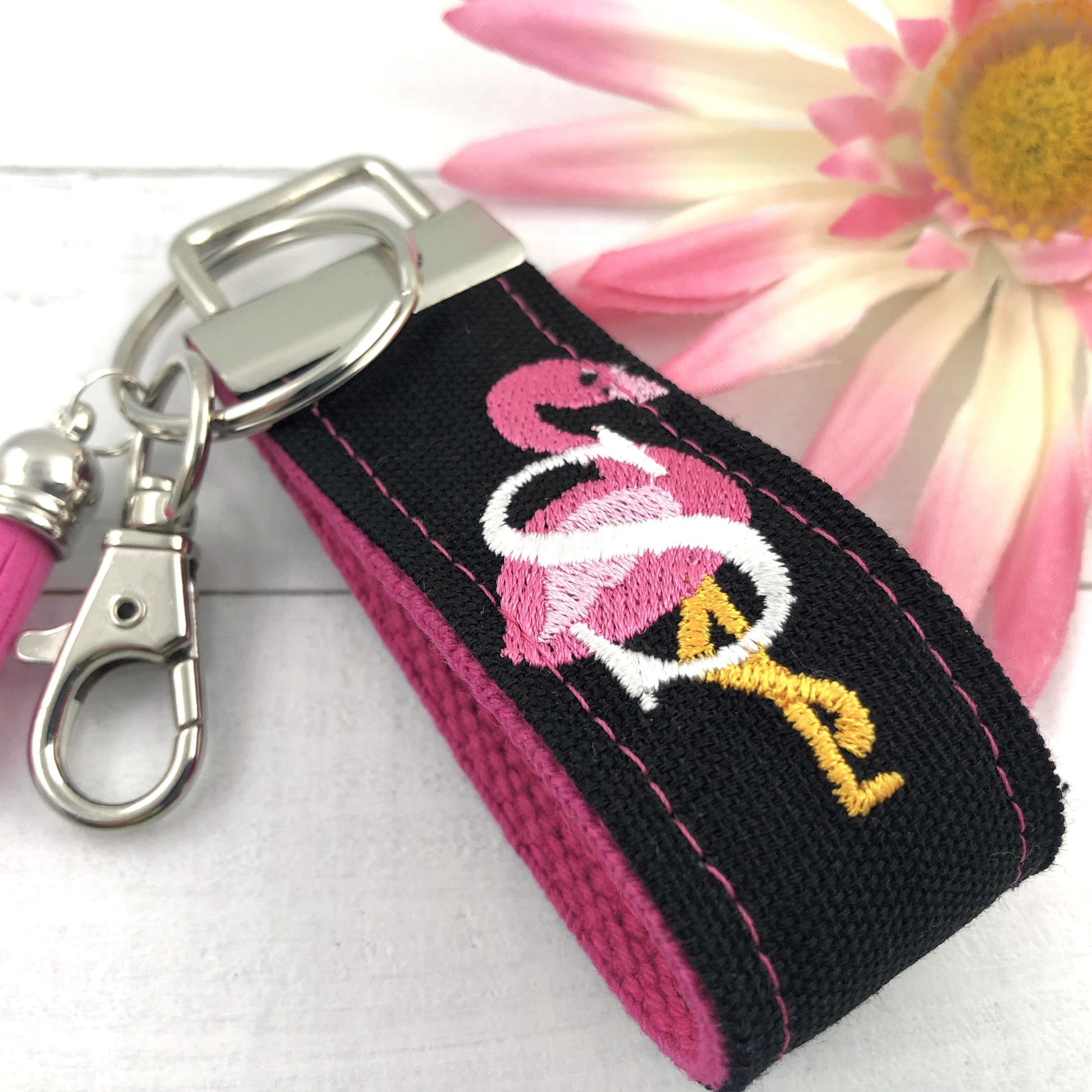 Pink Flamingo Keychain, Flamingo Gifts, Flamingo Gift, Mini Keychain FOB, Keychain for Women, Purse Mini Keychain, Monogrammed Keychain