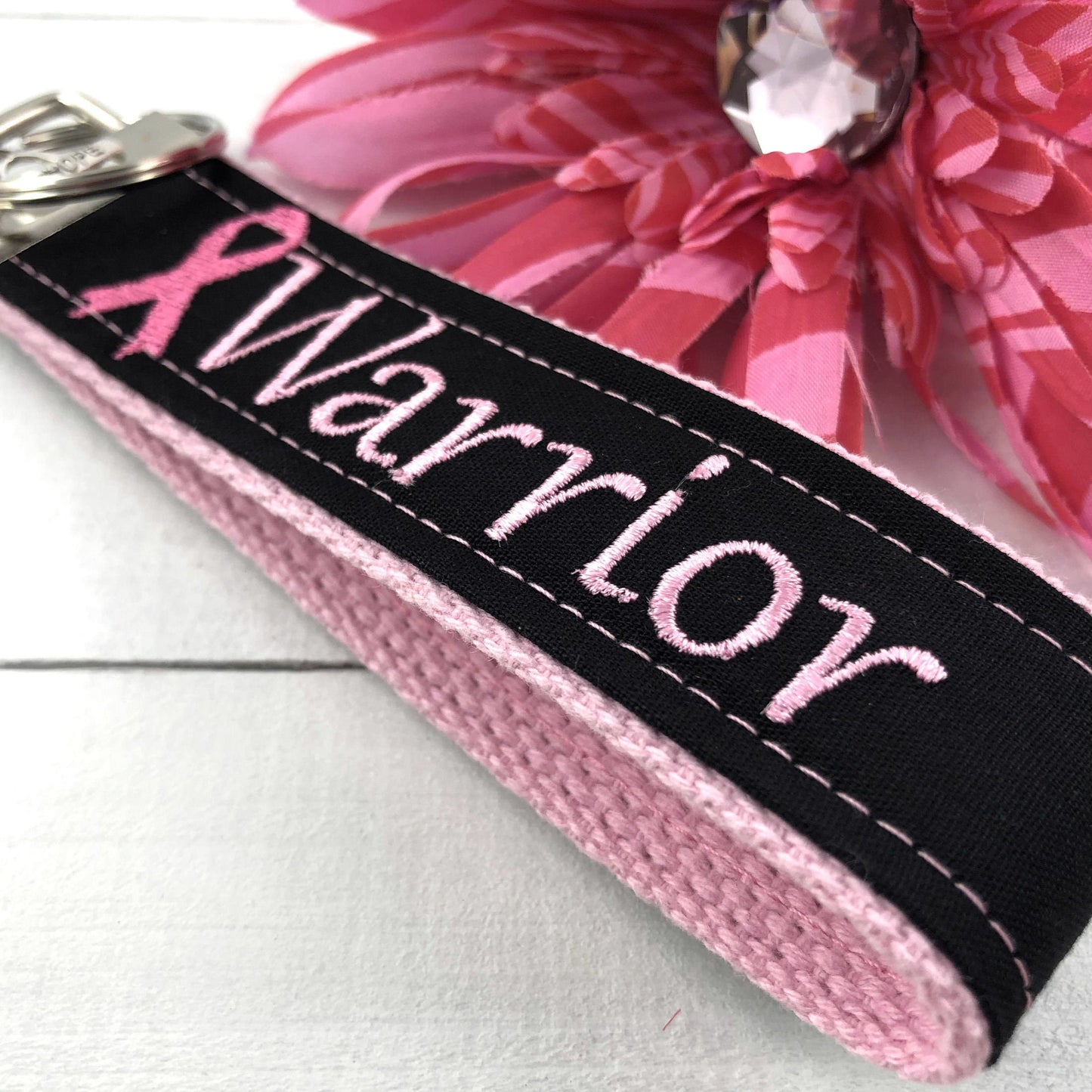 Cancer Warrior Embroidered Keychain Key Fob Tassel Charm